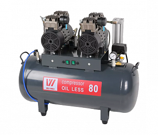 WuerWei W-604 - безмасляный компрессор для двух стоматологических установок с ресивером 80 л (170 л/мин), с осушителем