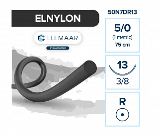 Elemaar ELNYLON 5/0 - шовный материал, 75 см, 3/8, 13 мм, колющая, 12 шт.