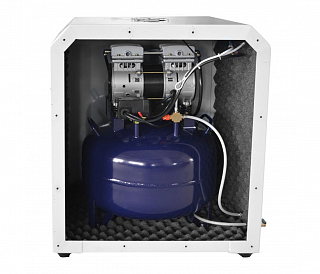 WuerWei W-602 - безмасляный компрессор для одной стоматологической установки в шумоизоляционном кожухе, с ресивером 35 л (60 л/мин)