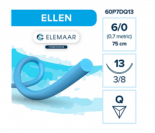 Elemaar ELLEN 6/0 - шовный материал, 75 см, 3/8, 13 мм, обратно-режущая, 12 шт.