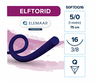 Elemaar ELFTORID 5/0 - шовный материал, 75 см, 3/8, 16 мм, обратно-режущая, 12 шт.