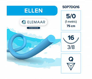 Elemaar ELLEN 5/0 - шовный материал, 75 см, 3/8, 16 мм, обратно-режущая, 12 шт.