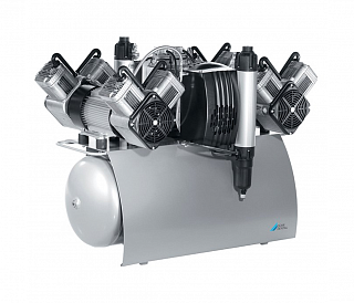 Durr Dental Quattro Tandem - безмасляный компрессор с 2 агрегатами для 8 установок, с 2 осушителями, с ресивером 90 л, 540 л/мин, с электронным блоком контроля