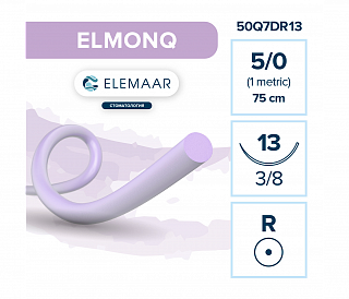 Elemaar ELMONQ 5/0 - шовный материал, 75 см, 3/8, 13 мм, колющая, 12 шт.