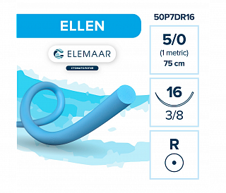 Elemaar ELLEN 5/0 - шовный материал, 75 см, 3/8, 16 мм, колющая, 12 шт.