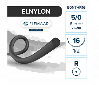 Elemaar ELNYLON 5/0 - шовный материал, 75 см, 1/2, 16 мм, колющая, 12 шт.