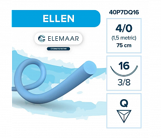 Elemaar ELLEN 4/0 - шовный материал, 75 см, 3/8, 16 мм , обратно-режущая, 12 шт.