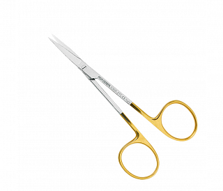 Asa Dental 0305-2TC - ножницы для десны изогнутые по плоскости с твердосплавными вставками и золотистыми ручками, 11 см