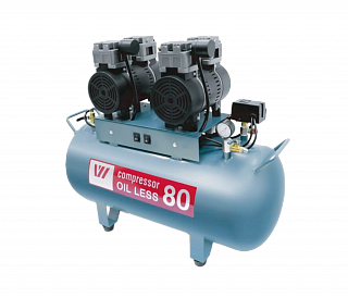 WuerWei W-604 - безмасляный компрессор для двух стоматологических установок с ресивером 80 л (170 л/мин), без осушителя