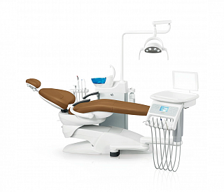 Fengdan BZ638 Plus - стоматологическая установка, с боковой нижней подачей, со скалером, с микромотором, с интраоральной камерой, с мягкой обивкой, цвет B01 кофейный, в комплекте два стула врача B1