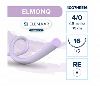 Elemaar ELMONQ 4/0 - шовный материал, 75 см, 1/2, 13 мм, колющая игла с квадратным телом, 12 шт.