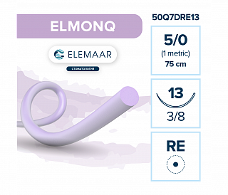 Elemaar ELMONQ 5/0 - шовный материал, 75 см, 3/8, 13 мм, колющая игла с квадратным телом, 12 шт.