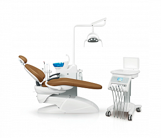 Fengdan BZ638 Luxury - стоматологическая установка, с подкатным модулем, с микромотором, с мягкой обивкой, цвет B01 кофейный, в комплекте два стула врача B1