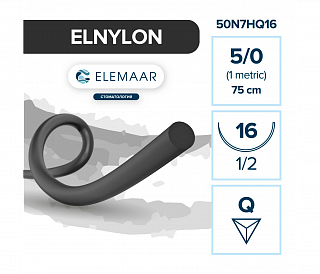 Elemaar ELNYLON 5/0 - шовный материал, 75 см, 1/2, 16 мм, обратно-режущая, 12 шт.
