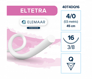 Elemaar ELTETRA 4/0 - шовный материал, 45 см, 3/8, 16 мм, обратно-режущая, 12 шт.
