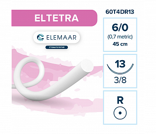Elemaar ELTETRA 6/0 - шовный материал, 45 см, 3/8, 13 мм, колющая, 12 шт.