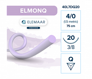 Elemaar ELMONQ 4/0 - шовный материал, 75 см, 3/8, 20 мм, обратно-режущая, 12 шт.
